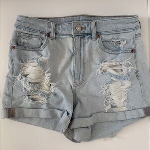 American Eagle High Rise Jean Shorts 6 Light Wash Distressed EUC